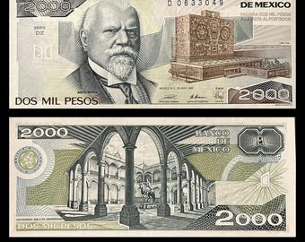 Mexico 2000 Pesos 1989 P-86c aUNC Collectible Banknote | Justo Sierra Vintage Paper Money