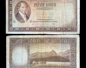 Czechoslovakia 500 Korun 1946 P-73 Collectible Banknote | Jan Kollár | Post-WWII Czech Currency