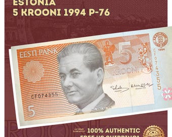 Billete de ajedrez / Estonia 5 coronas 1994 P-76 AUNC / Paul Keres Moneda báltica / Billete de colección raro