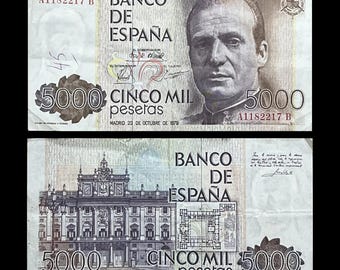 Spain 5000 Pesetas 1979 P-160 VF Collectible Banknote | King Juan Carlos I Pre-Euro Paper Money