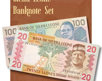 Sierra Leone Banknote Bundle 20 & 100 Leones P-14b  P-18b UNC