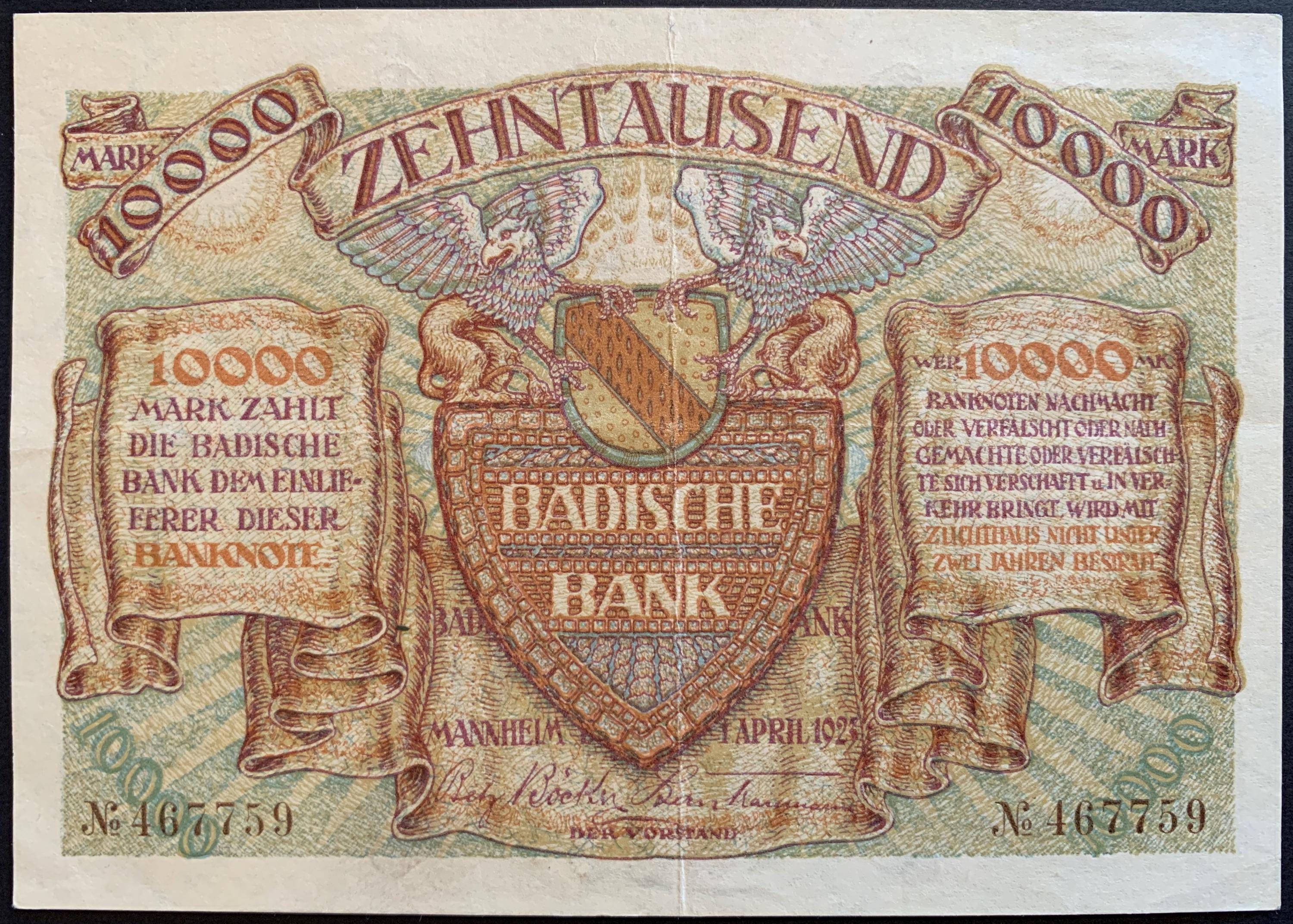 ドイツ 1923年 10,000マルク ノットゲルト (P-S910) – ワイマール
