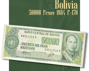 Bolivia 50000 Pesos Bolivianos 1984 Banknote P-170 UNC