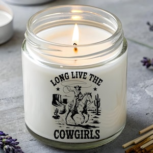 Candela regalo per Natale, decorazione western, regalo rustico per la casa, candela da fattoria, regalo da rodeo, cowgirl, decorazione per casa ranch, lunga vita alle cowgirl.