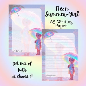 A5 neon zomermeisje. schrijfpapier met paraplu