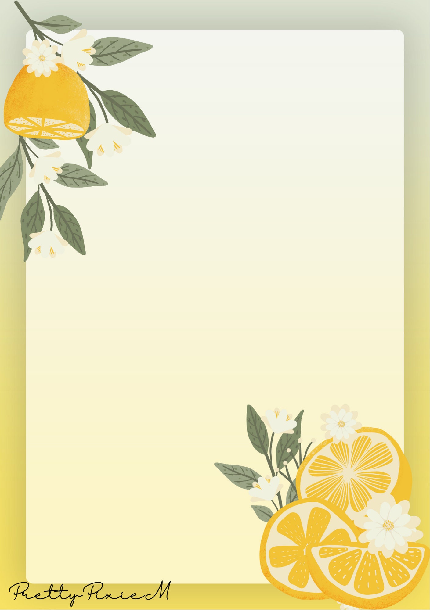 A5 Cute Floral Lemon Pastel Writing Paper Etsy