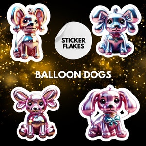 Metallic balloon dog sticker set