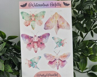 Watercolour moths sticker sheet set 1