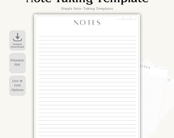 Note Taking Templates Bundle | Digital Notebook with Lined Notes & Grid Paper (Printable PDF)