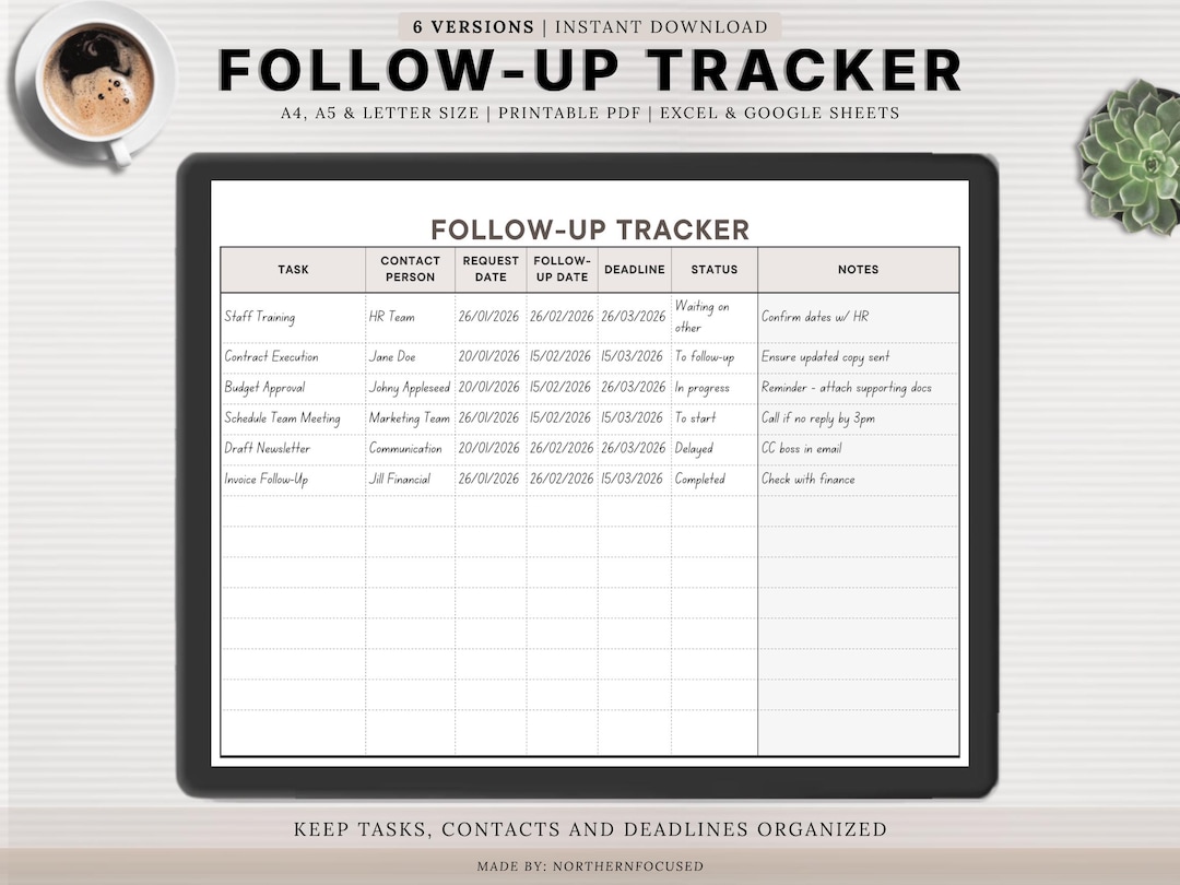 Follow Up Tracking Matrix Follow-up Tracker Printable | Client & Task Management Spreadheet ...