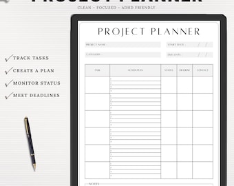 ADHD-Friendly Project Planner | Work Organizer, Status & Task Tracker | Printable Productivity Planner