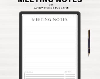 ADHD Friendly Meeting Notes Template with Action Items & Deadlines | Digital Meeting Minutes
