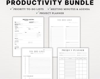 Project Planner Bundle | To-Do Lists, Project Planning Checklist & Meeting Agenda | Digital Download