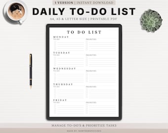 Undated Weekly Planner & Priority Checklist | Dateless Work Printable To-Do List