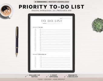 ADHD-Friendly Printable To-Do List | Priority Planner | Instant Download Checklist