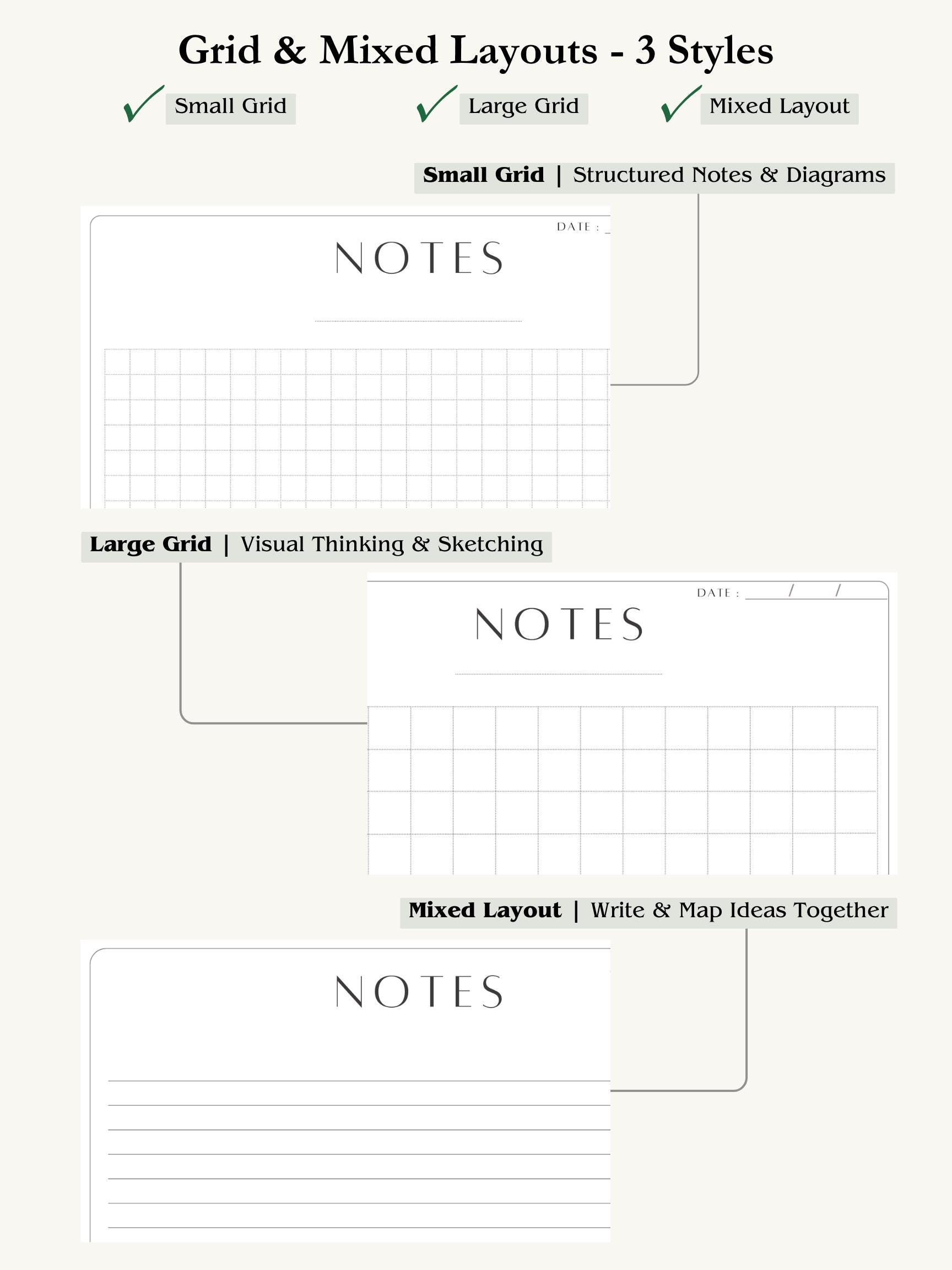 Notes Format Notebook Note Taking Templates Bundle | Digital Notebook With Lined Notes & Grid ...