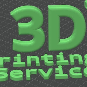 May include: A green 3D text and a green bolt-shaped object on a dark grey grid background. The text reads "3D Printing Service". The 3D letters and bolt are rendered in a solid, bright green colour.