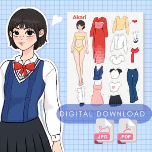 Printable Paper Doll DIY Craft for Kids Anime Paper Doll Printable Paper Doll Clothes Japanese Paper Doll Kimono School Uniform Clothes