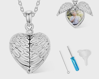 Custom Photo Angel Wing Cremation Necklace: Sterling Silver Memorial Keepsake