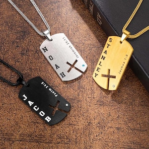 Personalised Christian Necklace with Birthstone, Bible Verse Dog Tag Necklace, Engraved Bible Verse Necklace, Religious Necklace for Men