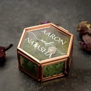 Caixa para alianças de casamento, caixa para alianças de noivado, porta-alianças de vidro, caixa para joias hexagonal, decoração vintage para casamento, acessório de casamento inspirado na natureza