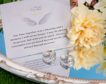 Sterlingzilveren ring met beschermengelenvleugels - verstelbaar gegraveerd ontwerp