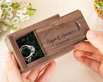 Custom Wooden Ring Box: Rustic Wedding Proposal, Engraved Keepsake