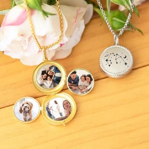 Personalised Star Sign Locket, Custom Photo Locket, Gift For Constellation Lovers, Zodiac Sign Jewellery, Gift For Mothers, Silver Pendant