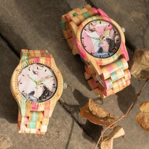 Engraved Bamboo Photo Watch: Personalized Wooden Gift