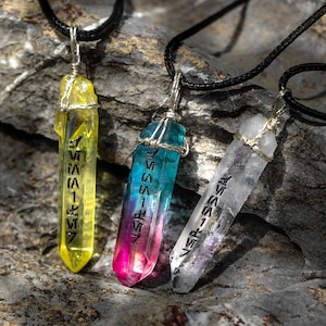Personalised Handmade Crystal Necklace, Star Wars Lightsaber Necklace, Star Wars Fans, Engraved Aurebesh Text Necklace, Name EngravedJewelry