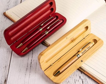 Pen & Case Sets with Gift Box, Custom Engraved Name Wooden Ballpoint Pen, Gift for Students/Lawyers/Doctors/Teachers/Graduates