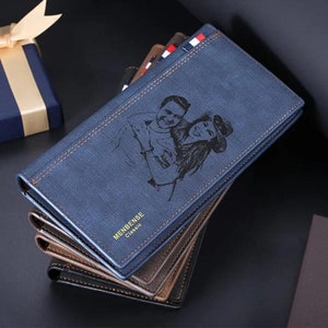 Personalized Custom Photo Mens Wallet,Engraved Picture Wallet with Box,PU Leather Wallet,Anniversary Gifts for Him,Christmas Gift for Dad