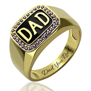 Anillo grabado para papá, regalo personalizado para el Día del Padre, anillo con sello de piedra natal de aniversario, anillo de plata de ley para él, regalo de cumpleaños para novio
