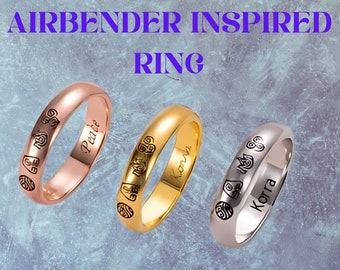 Personalisierter der letzte Airbender Ring, der letzte Airbender 4 Elemente Ring, Avatar Feuer Wasser Silber Schmuck, ATLA Vatertagsgeschenk, Geburtstag