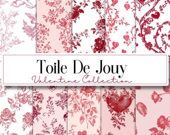 Toile De Jouy Valentine Seamless Bundle Seamless VDay Valentine Graphic Bundle Digital Paper French Toile Floral Pattern Chinoiserie Pattern