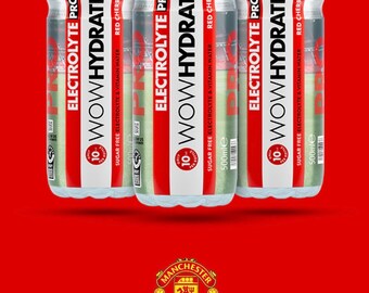 WOW HYDRATE partner with Manchester United, Electrolyte Pro Water, Sports Water with Essential Vitamins for Improved Energy Levels