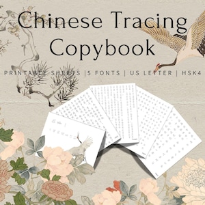 Cuaderno de ejercicios de trazado de caracteres chinos / Hojas de práctica y ejercicios de escritura para imprimir HSK4 / Aprenda mandarín / Cuaderno de ejercicios de escritura caligráfica