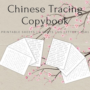 Cuaderno de trazado de caracteres chinos / Hojas de práctica y ejercicios de escritura HSK1 imprimibles / Aprender mandarín / Cuaderno de caligrafía