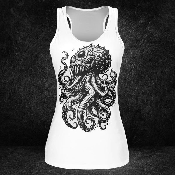 Crazy Traditional Octopus Tank Top for Women Tattoo Octopus Shirt Alternative Clothing Dark Fashion Soft Grunge Apparel