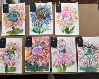 Original Mixed Media Sunflower Painting on Paper