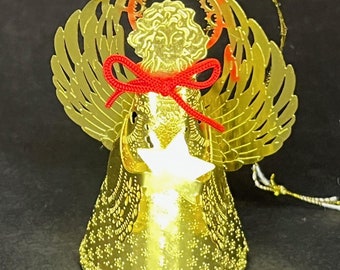 Vintage Gold Metal Angel Ornament Decoration Christmas 1993