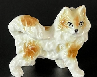 Vintage Porcelain Cat or Pomeranian Figurine - Mid Century Kitsch Decor