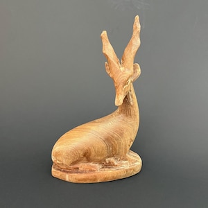 Vintage Hand Carved Wooden Gazelle Antelope Sculpture