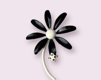 1960s Mod Black and White Daisy Flower and Ladybug Brooch