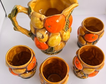 1960er Japanischer Inarco Orange Gewürzkrug 4 Tassen Set Keramik Frühstück Sommer BBQ