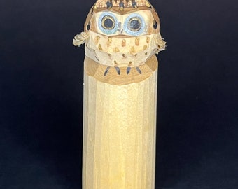 Vintage Japanese Sasano Ittobori Owl Figurine Wood Carved Good Luck Folk Toy