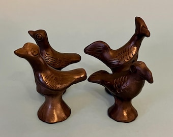 Vintage Four Barro Negro Black Pottery Bird Whistles Folk Art Oaxaca Mexico