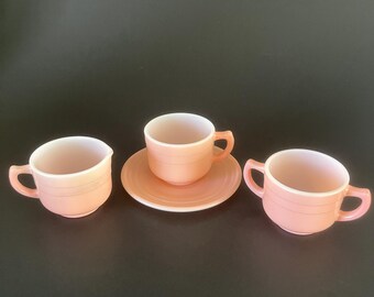 Vintage Hazel-Atlas Children's Tea Set – Pastel Pink Platonite Moderntone Cups, Saucers