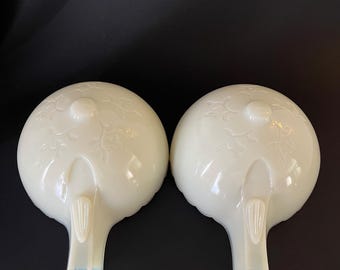 Vintage Opaline Milk Glass Chandelier Slip Shades – Embossed Floral Fenton-Style Replacement Lighting Glass