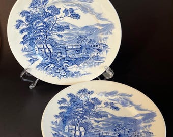 Vintage Wedgwood Butter Plates Countryside England White Blue